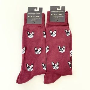 Banana Republic Factory Men’s 2 Pairs Burgundy Socks Dog Face Pattern NWT OS